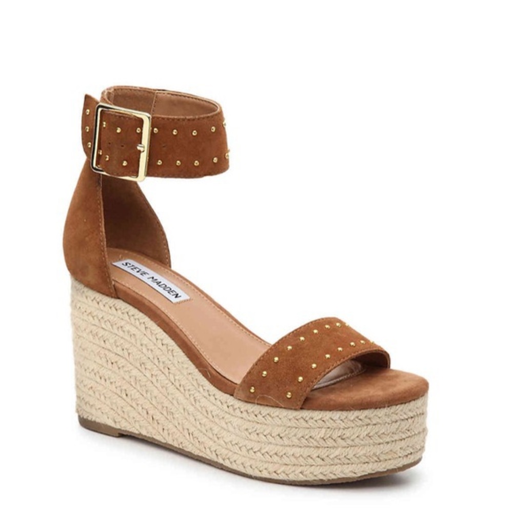 Steve Madden Brown Suede & Gold Stud Detail Wedges